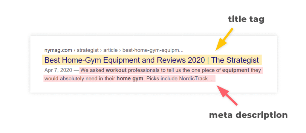 title tag and meta description