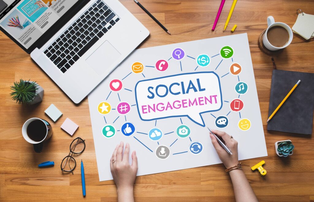 social engagement or online marketing concepts with young person